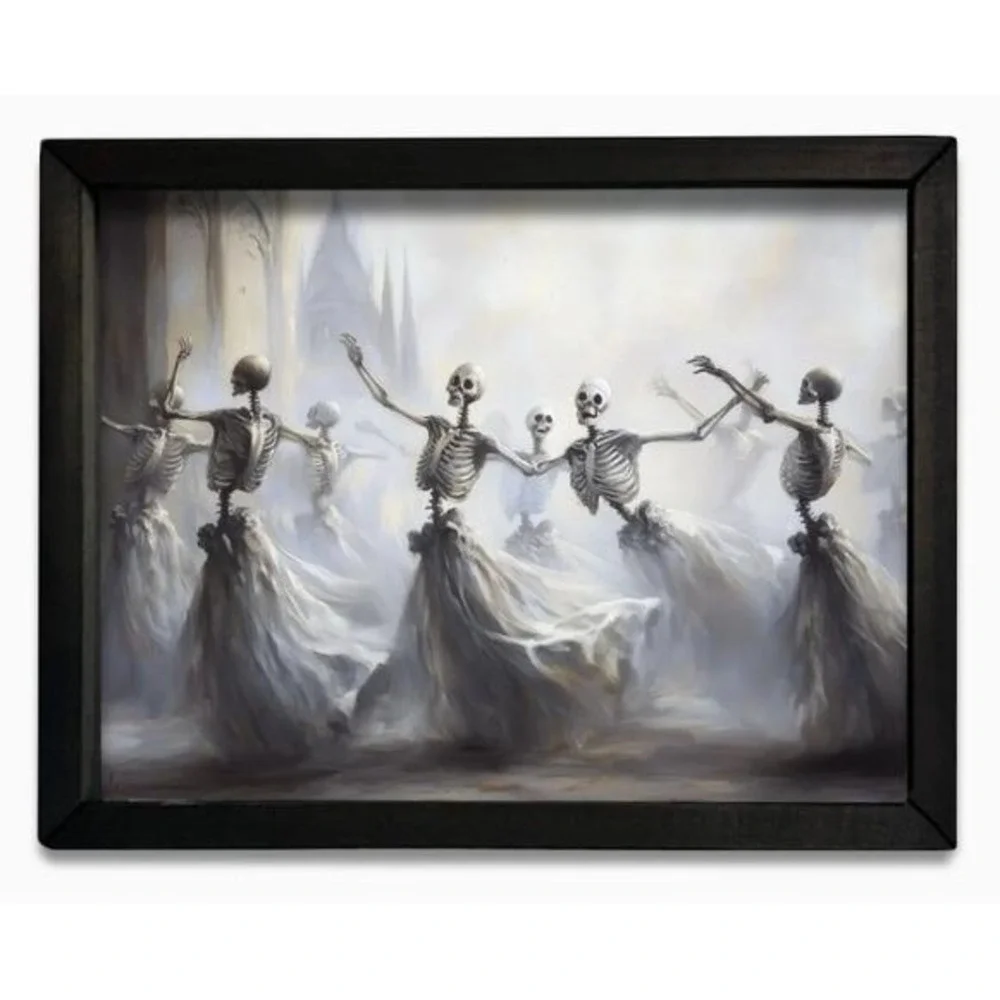 Skeleton Waltz Box Frame Halloween Picture 12x16 Wall Decor Spooky Haunting NEW